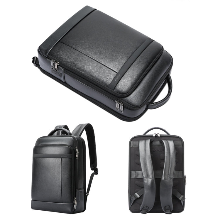 Frendorf | Bopai 61-120761 Großraums Erste Schicht Rindsleder Business Laptop Rucksack Mit USB+Type-C Anschluss (Schwarz)