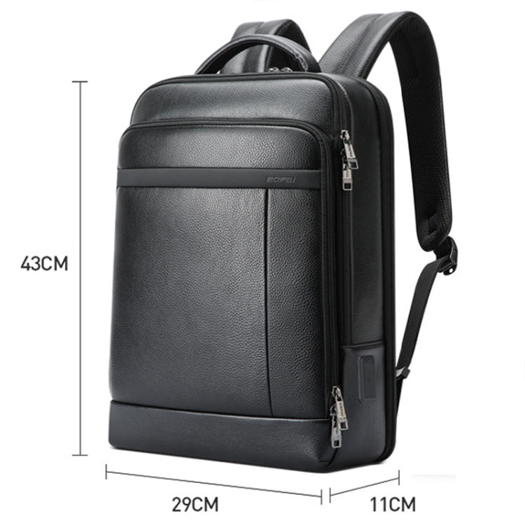 Frendorf | Bopai 61-120761 Großraums Erste Schicht Rindsleder Business Laptop Rucksack Mit USB+Type-C Anschluss (Schwarz)