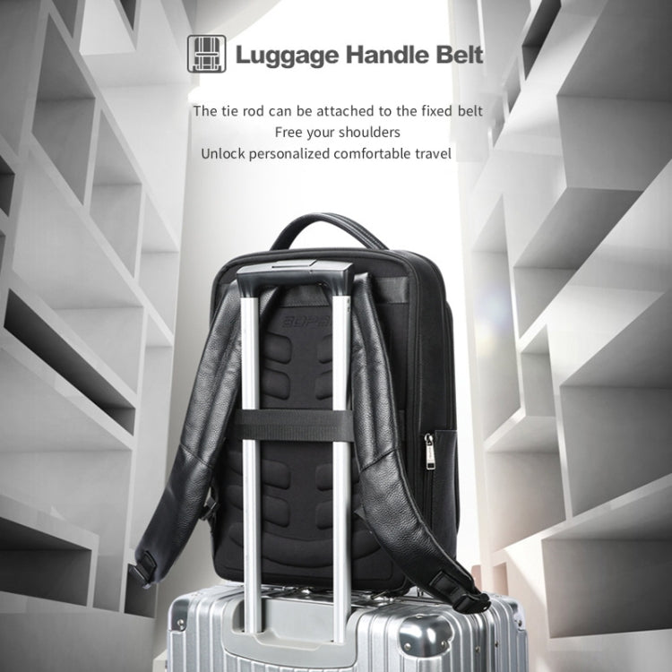 Frendorf | Bopai 61-120761 Großraums Erste Schicht Rindsleder Business Laptop Rucksack Mit USB+Type-C Anschluss (Schwarz)