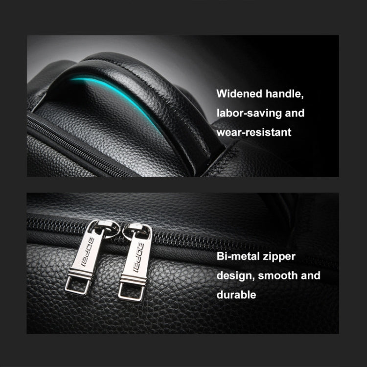 Frendorf | Bopai 61-120761 Großraums Erste Schicht Rindsleder Business Laptop Rucksack Mit USB+Type-C Anschluss (Schwarz)
