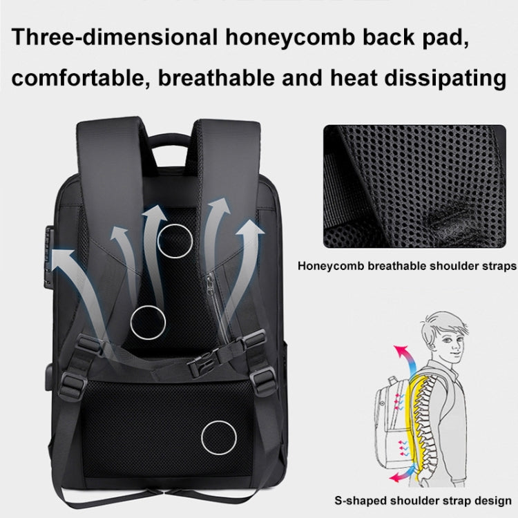 Frendorf | 17 Zoll Passwortschloss Große Kapazität Wasserdicht Laptop Rucksack mit USB-Anschluss (Schwarz)