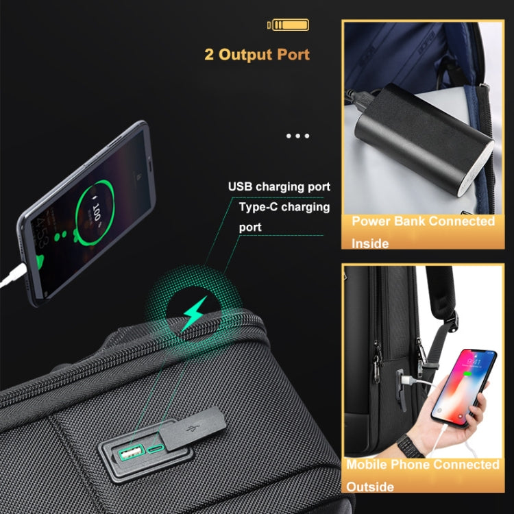 Frendorf | Bopai 61-51011 Große-Kapazität Wasserfest Geschäft Laptop Rucksack Mit USB+Type-C Anschluss (Schwarz)