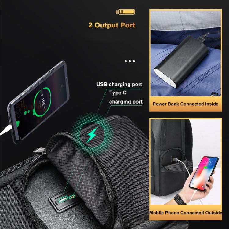 Frendorf | Bopai 61-120511 große Kapazität Reise Business Laptop Rucksack mit USB+Type-C Anschluss (Schwarz)