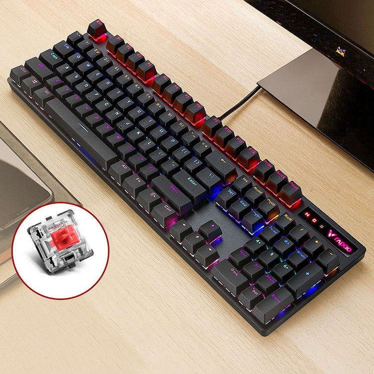 Frendorf | Rapoo V500 PRO Mixed Light 104 Tasten Desktop Laptop Computer Spiel Esports Büro Zuhause Tippen Kabelgebunden Mechanische Tastatur (Rote Achse)