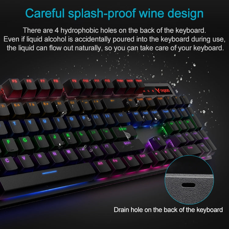 Frendorf | Rapoo V500 PRO Mixed Light 104 Tasten Desktop Laptop Computer Spiel Esports Büro Zuhause Tippen Kabelgebunden Mechanische Tastatur (Rote Achse)