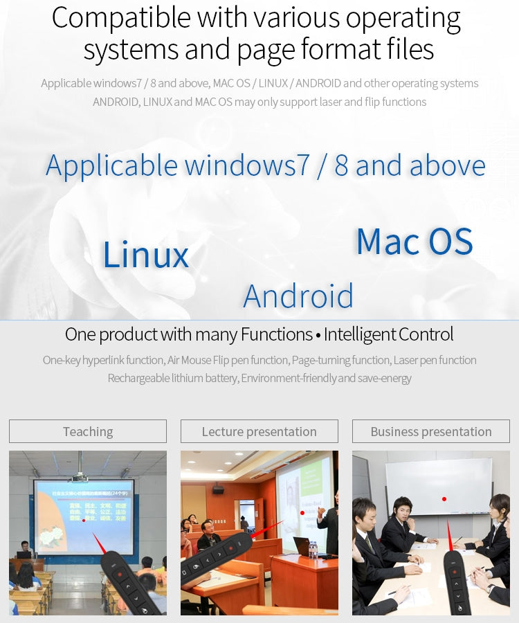 Frendorf | Wiederaufladbarer RF 2.4G Wireless Presenter mit Air Mouse PowerPoint-Fernbedienung
