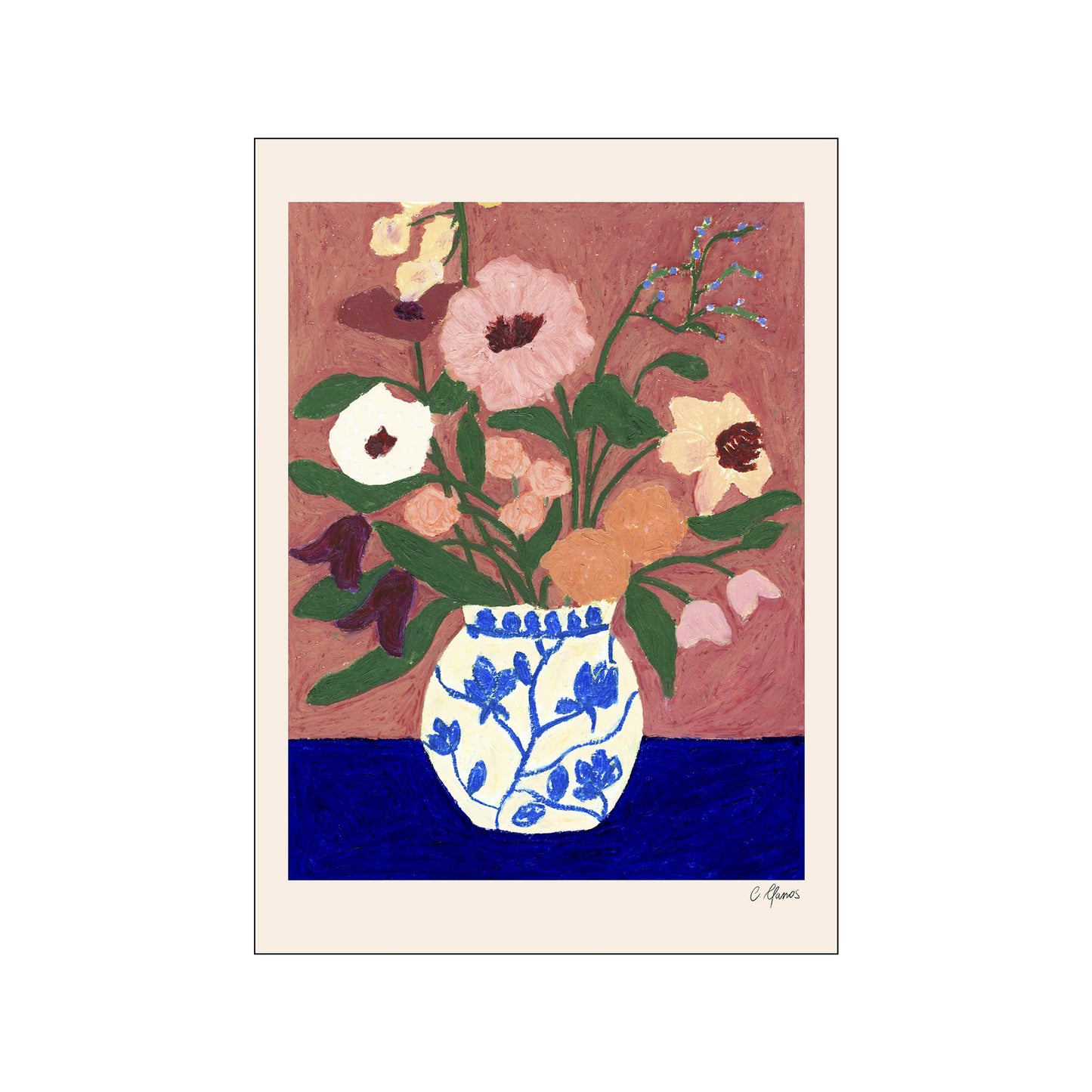 Flowers on Blue Table