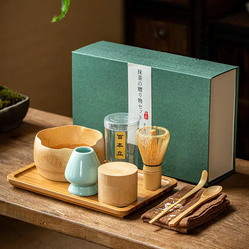 Frendorf | Zenmatcha Teezeremonie Set – Komplettes Matcha Geschenkeset mit Bambusbesen und Schale