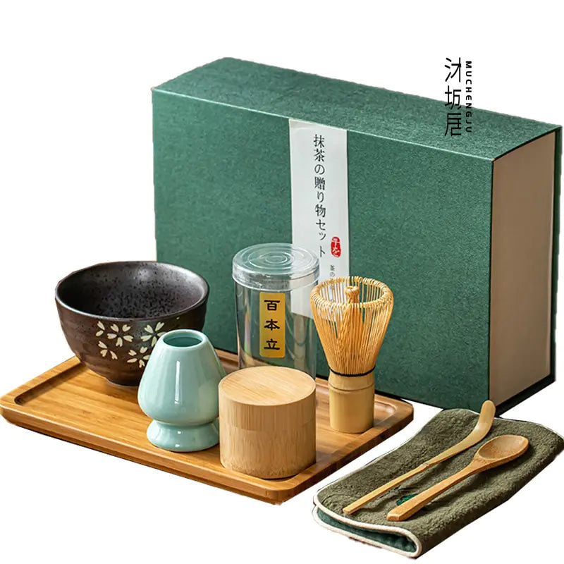 Frendorf | Zenmatcha Teezeremonie Set – Komplettes Matcha Geschenkeset mit Bambusbesen und Schale