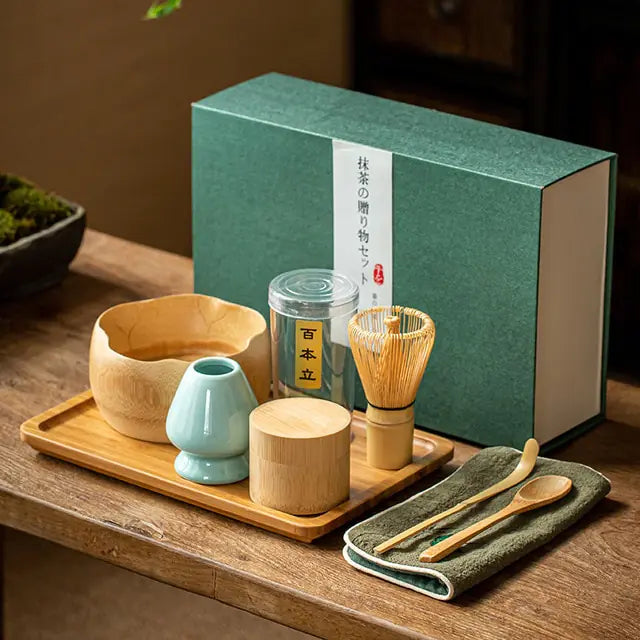 Frendorf | Zenmatcha Teezeremonie Set – Komplettes Matcha Geschenkeset mit Bambusbesen und Schale