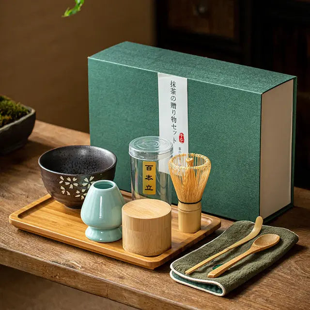 Frendorf | Zenmatcha Teezeremonie Set – Komplettes Matcha Geschenkeset mit Bambusbesen und Schale