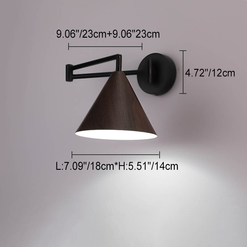 Frendorf | LumoNordic Minimalist Cone Swing Arm LED Wandlampe | Holzmaserung | Flexibler Schwenkarm | Stimmungslicht | Deko für Zuhause