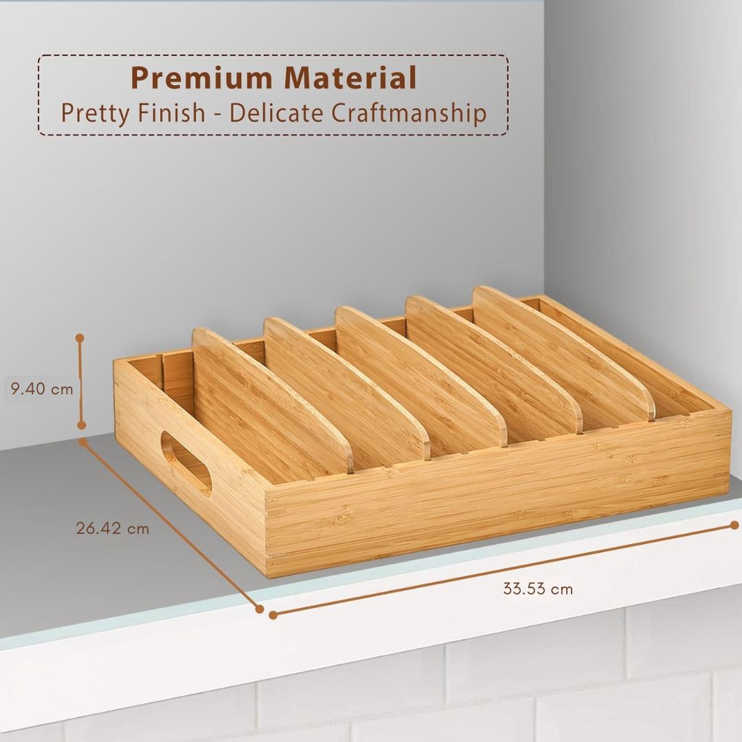 Frendorf | BambooMaster Deckel Organizer | Verstellbare Fächer | Nachhaltig & Platzsparend | Bambus 30x28x9 cm