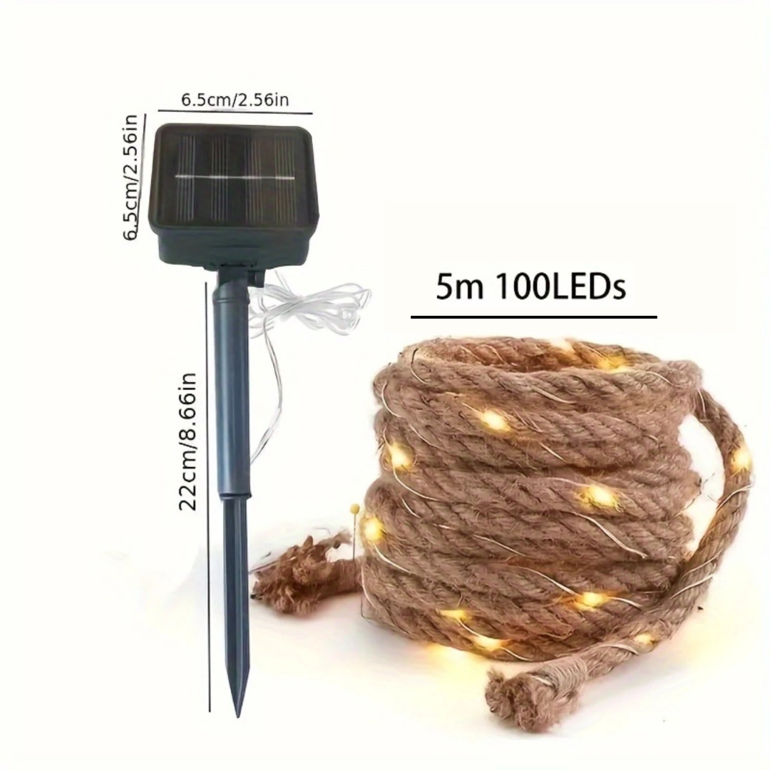 Frendorf | SolarRope | Solarbetriebenes Hanfseillicht | Nachhaltige Dekobeleuchtung für Garten & Terrasse