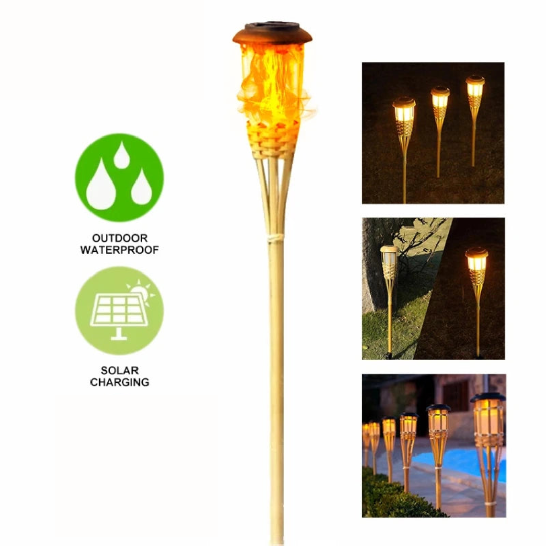 Frendorf |  Solar-Fackel 5er-Set | Flammenoptik LED Gartenleuchten | Solarbetrieben | Dekoratives Licht für Außen