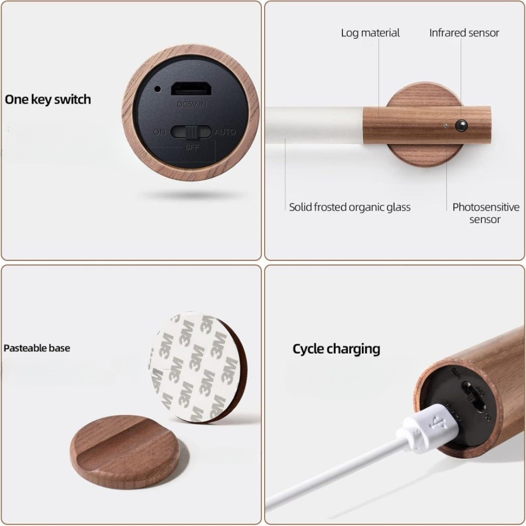 Frendorf | Wandlampe LED Bewegungsmelder Holzlampe