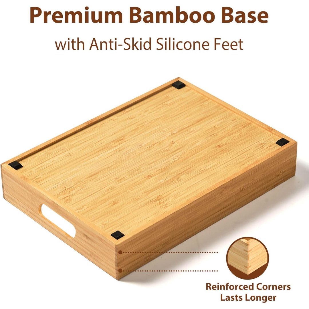 Frendorf | BambooMaster Deckel Organizer | Verstellbare Fächer | Nachhaltig & Platzsparend | Bambus 30x28x9 cm