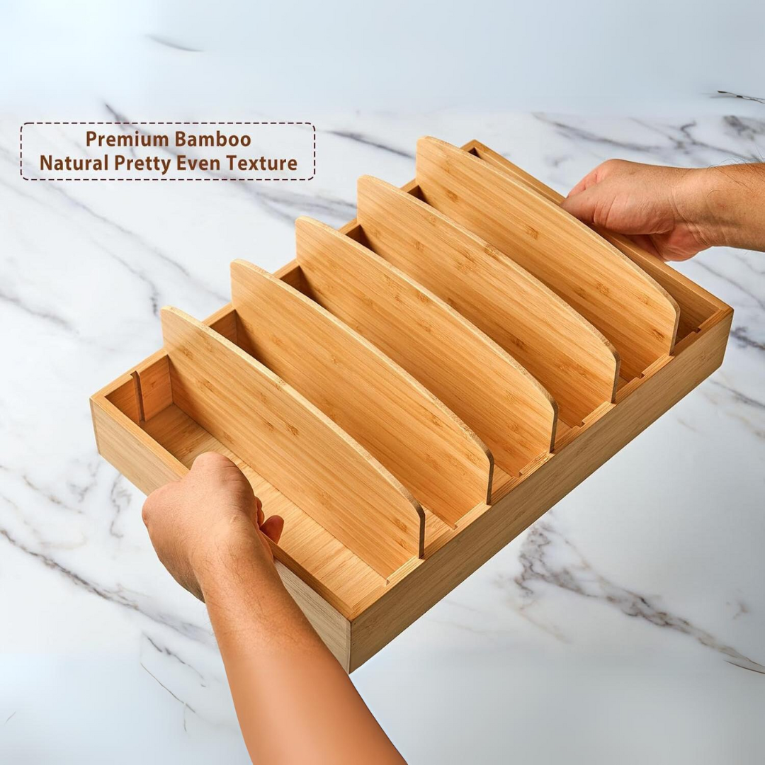 Frendorf | BambooMaster Deckel Organizer | Verstellbare Fächer | Nachhaltig & Platzsparend | Bambus 30x28x9 cm
