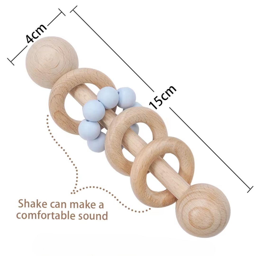 Frendorf | Baby Holzrassel mit Beißringen – Greifspielzeug zur Frühförderung & Zahnungshilfe
