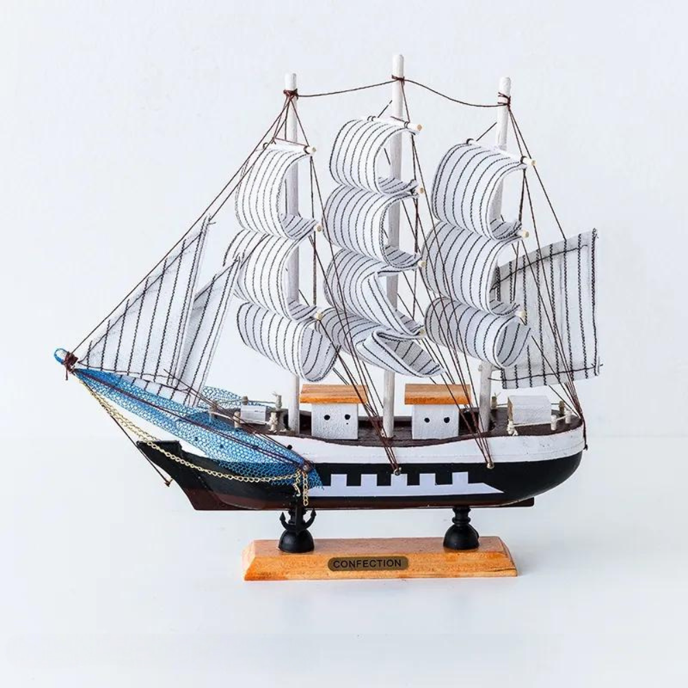 Royaleva Nordic Holz Segelboot Skulptur - LED beleuchtetes Dekorstück, batteriebetrieben