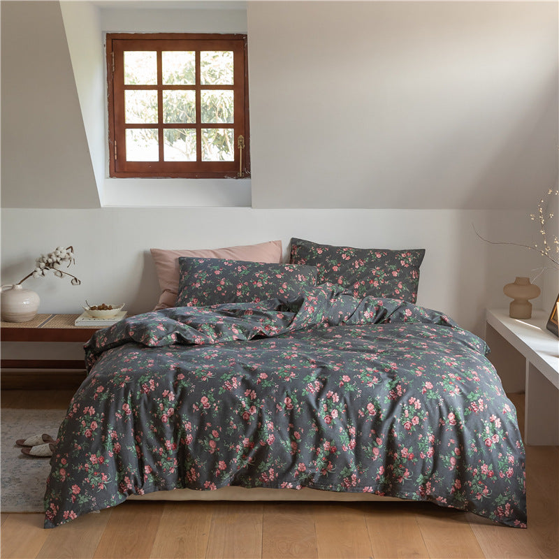 Schwarzes Floral Bettbezug Set