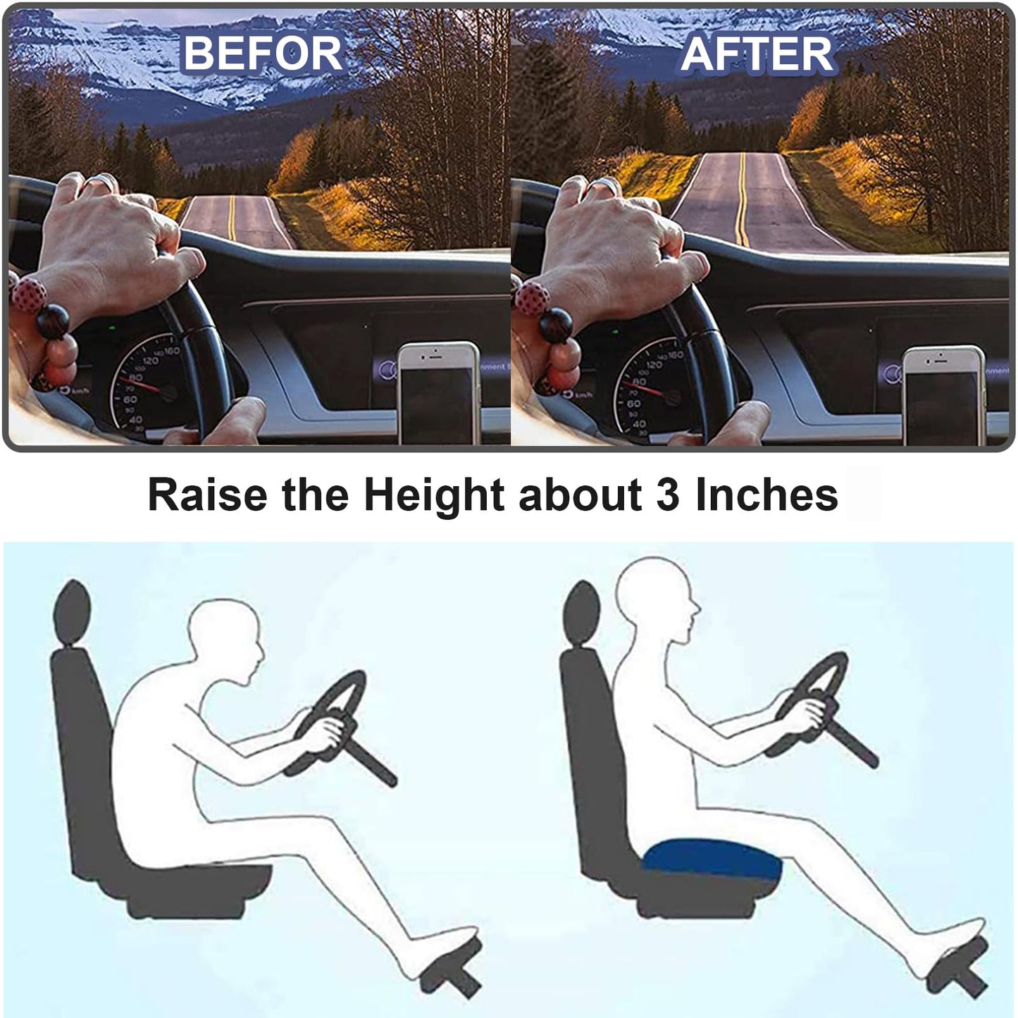 Frendorf | Volwassen Autozitverhoger – Ergonomisch Kussen voor Verbeterde Zichtbaarheid en Comfort