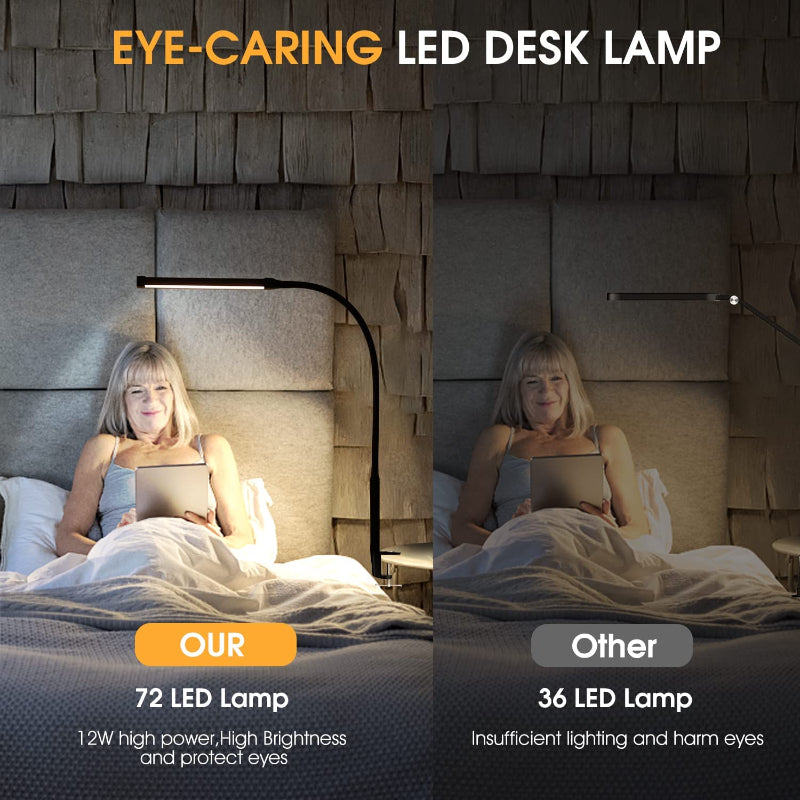 LED Schreibtischlampe mit Lampe, augenschonenden Clip-On-Lichtern für das Home Office, 3 Modi 10 Helligkeitsstufen, langer flexibler Schwanenhals, Metall, Schwenkarm Architekten-Task-Tischlampen mit USB-Adapter, Weiß