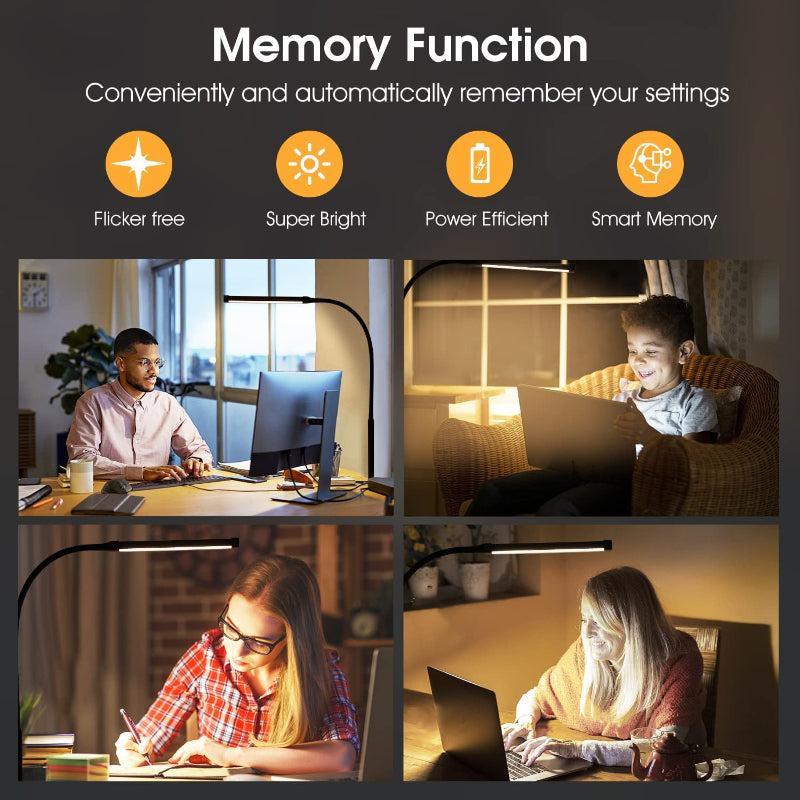 LED Schreibtischlampe mit Lampe, augenschonenden Clip-On-Lichtern für das Home Office, 3 Modi 10 Helligkeitsstufen, langer flexibler Schwanenhals, Metall, Schwenkarm Architekten-Task-Tischlampen mit USB-Adapter, Weiß