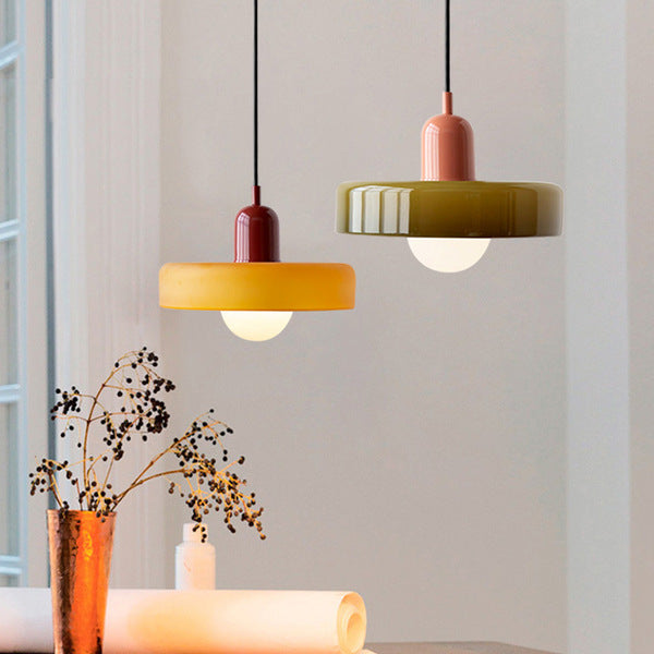 Frendorf |  Pendelleuchte aus farbigem Glas | Elegante Hängeleuchte im Bauhaus-Stil | Designlampe für Wohnzimmer & Esszimmer