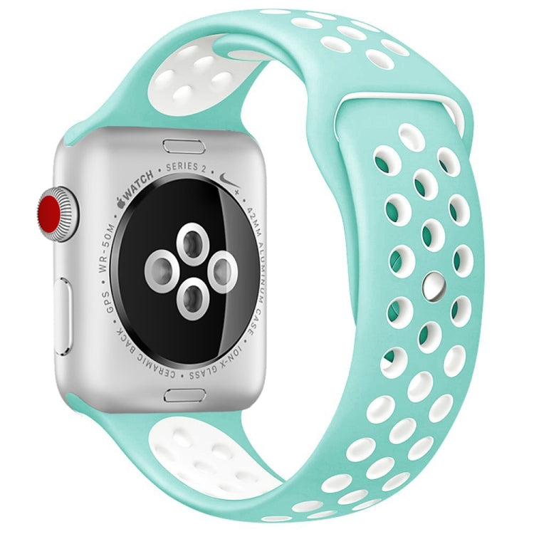 Frendorf | Für Apple Watch Series 10 42mm / 9&8&7 41mm / SE 3&SE 2&6&SE&5&4 40mm / 3&2&1 38mm Modisches Klassisches Silikon Sportuhrband (Weiß Grün)