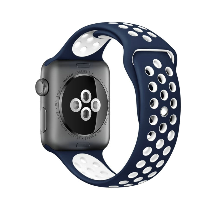 Frendorf | Für Apple Watch Series 10 42mm / 9&8&7 41mm / SE 3&SE 2&6&SE&5&4 40mm / 3&2&1 38mm Modische Klassische Silikon Sportuhrarmband (Dunkelblau Weiß)