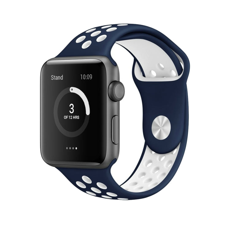 Frendorf | Für Apple Watch Series 10 42mm / 9&8&7 41mm / SE 3&SE 2&6&SE&5&4 40mm / 3&2&1 38mm Modische Klassische Silikon Sportuhrarmband (Dunkelblau Weiß)
