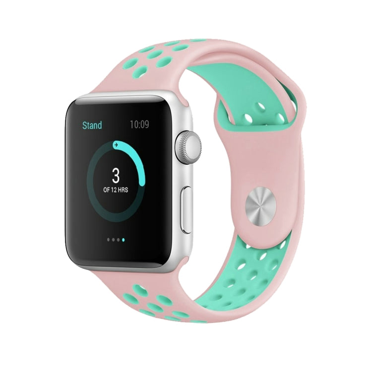 Frendorf | Für Apple Watch Series 10 42mm / 9&8&7 41mm / SE 3&SE 2&6&SE&5&4 40mm / 3&2&1 38mm Modisches Klassisches Silikon Sportuhrarmband (Pink Grün)