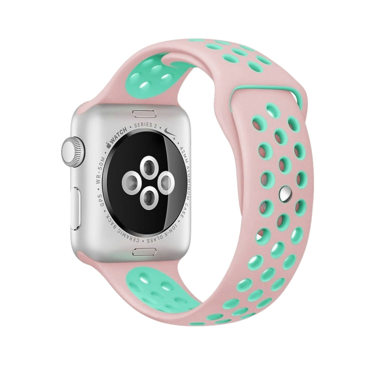 Frendorf | Für Apple Watch Series 10 42mm / 9&8&7 41mm / SE 3&SE 2&6&SE&5&4 40mm / 3&2&1 38mm Modisches Klassisches Silikon Sportuhrarmband (Pink Grün)