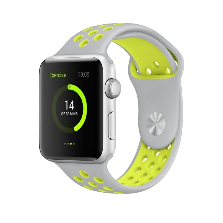 Frendorf | Für Apple Watch Series 7 41mm / 6 & SE & 5 & 4 40mm / 3 & 2 & 1 38mm Modisches Klassisches Silikon Sport Armband (Grau Gelb)