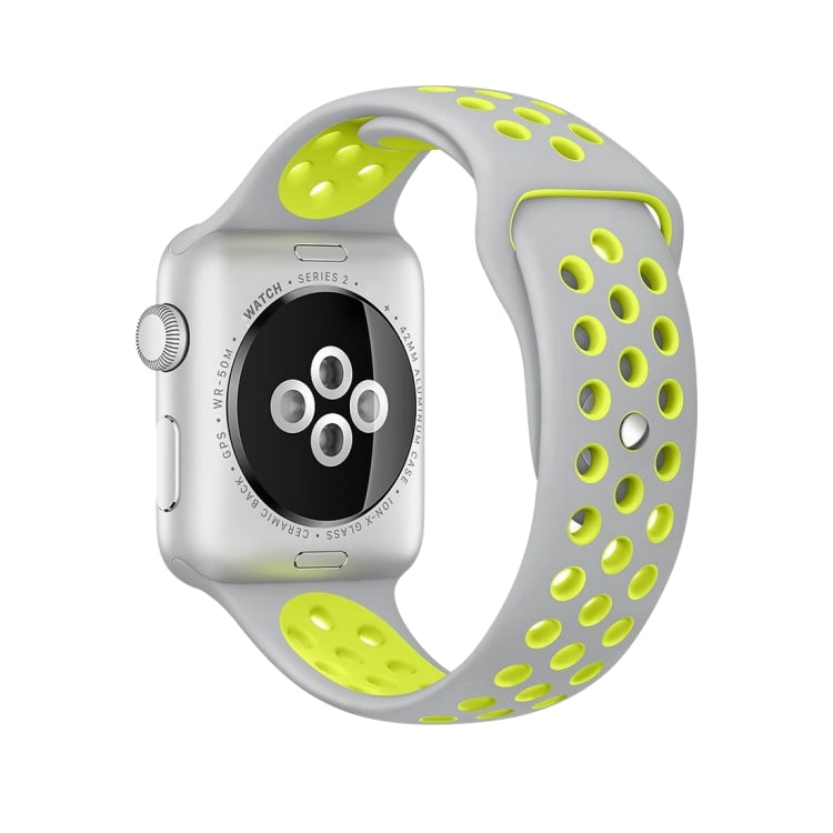 Frendorf | Für Apple Watch Series 7 41mm / 6 & SE & 5 & 4 40mm / 3 & 2 & 1 38mm Modisches Klassisches Silikon Sport Armband (Grau Gelb)