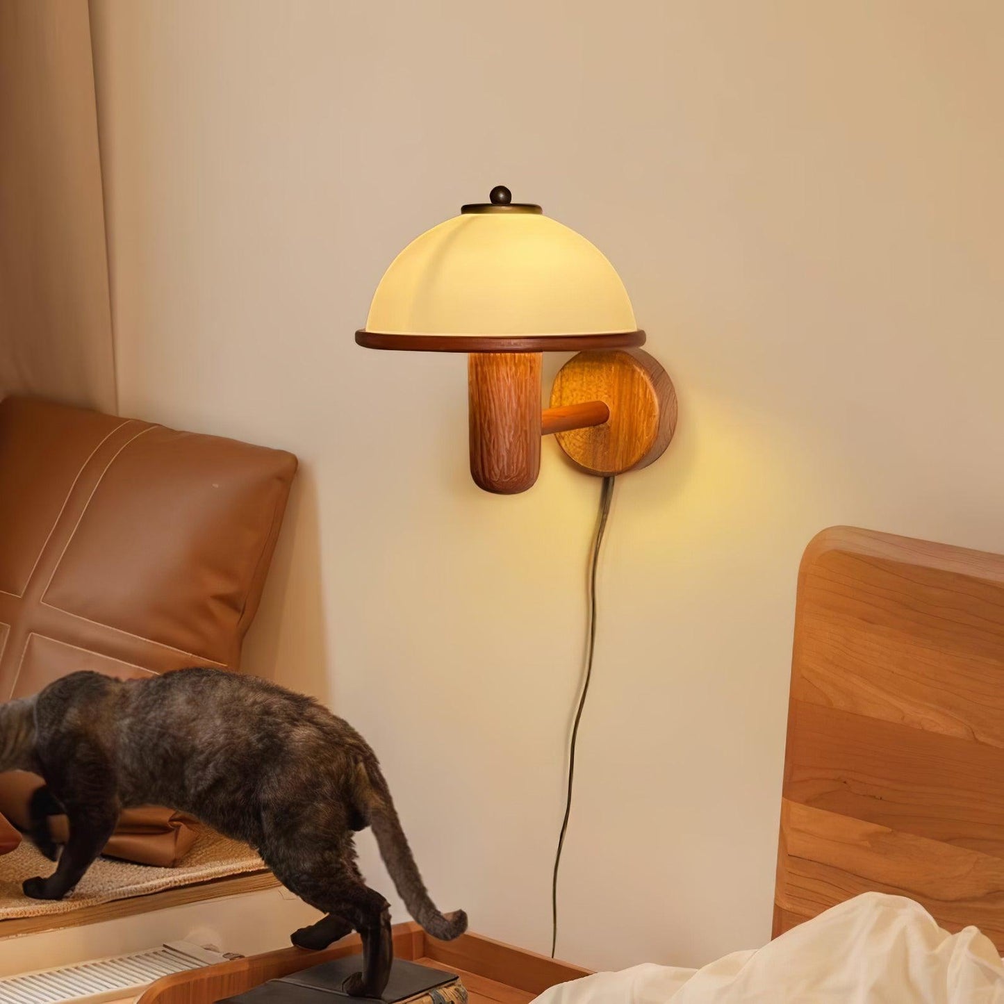 Frendorf | AetherWood Pilz Holz Wandleuchte | Handgefertigt | Rustikales Design | Wandbeleuchtung für Wohnzimmer & Schlafzimmer