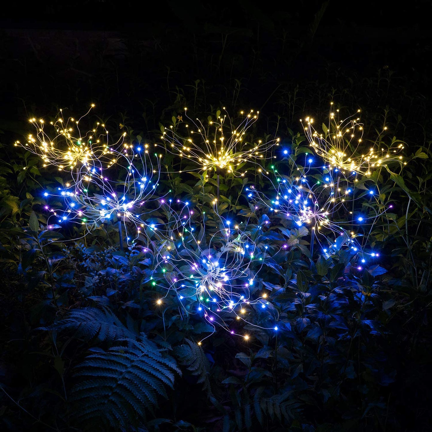 4 Stück Solar Feuerwerk Gartenlampen - Wetterfeste LED Dekorationsbeleuchtung, Solarenergie für Garten und Patio