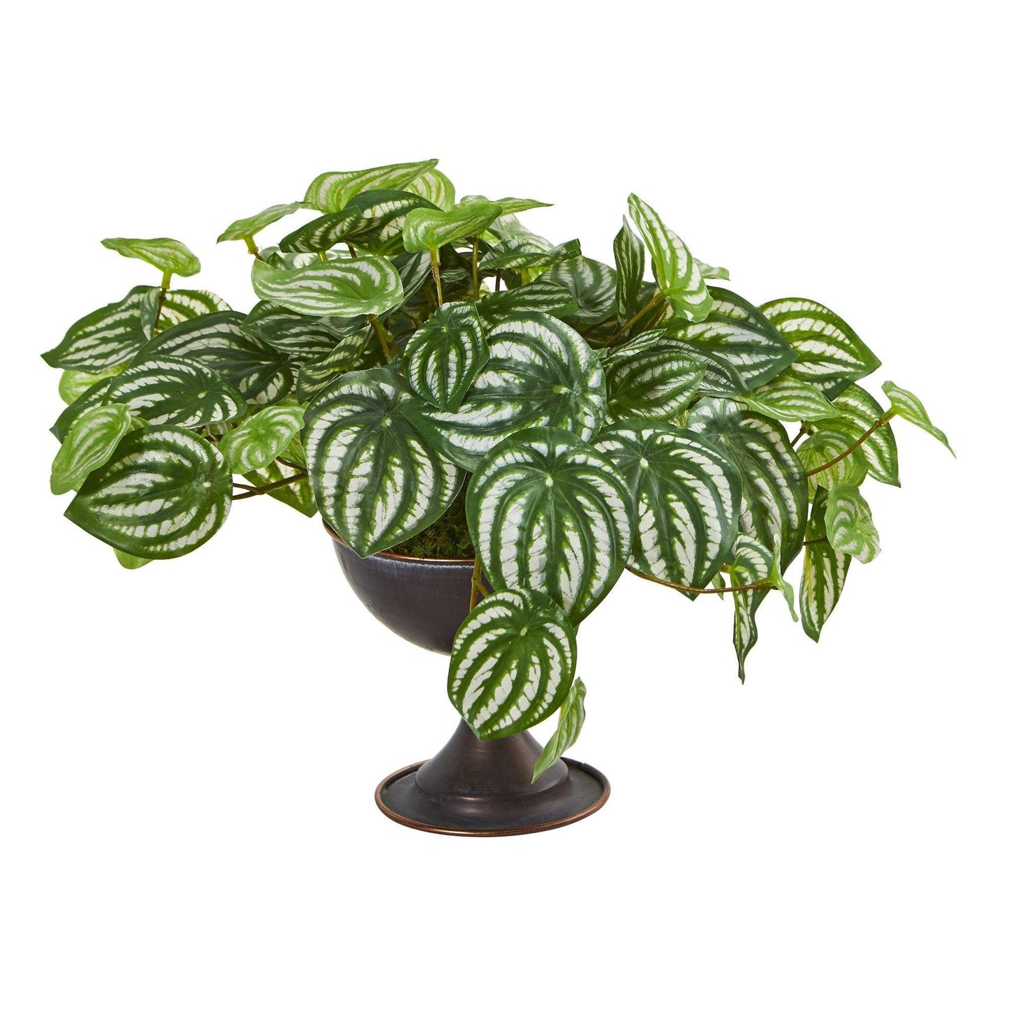 Wassermelone Peperomia Künstliche Pflanze in Metallkelch (Echter Touch) (Set von 2)