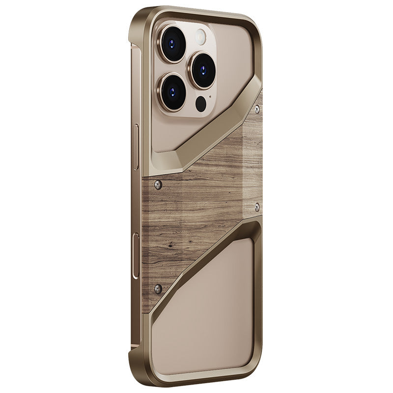 Frendorf | Holz Aluminium Metall Rahmenloser Stoßfänger Rüstung Stoßfestes Handyhülle Für iPhone