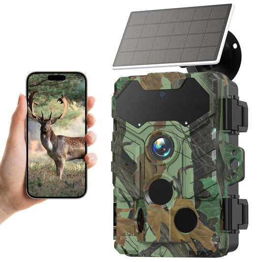 32MP Wireless Solar Trailkamera - Außenwildtier- & Jagdkamera, Infrarot-Nachtsicht, WiFi, IP66 wasserdicht