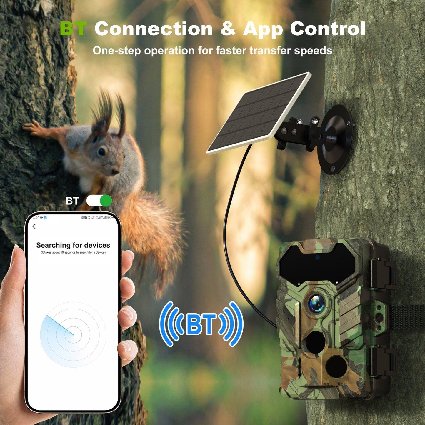 32MP Wireless Solar Trailkamera - Außenwildtier- & Jagdkamera, Infrarot-Nachtsicht, WiFi, IP66 wasserdicht