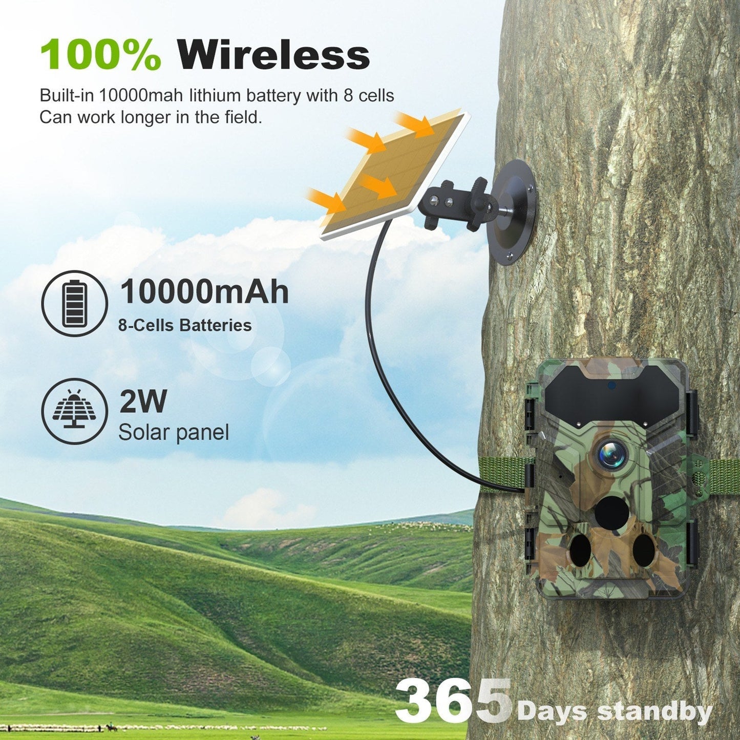 32MP Wireless Solar Trailkamera - Außenwildtier- & Jagdkamera, Infrarot-Nachtsicht, WiFi, IP66 wasserdicht