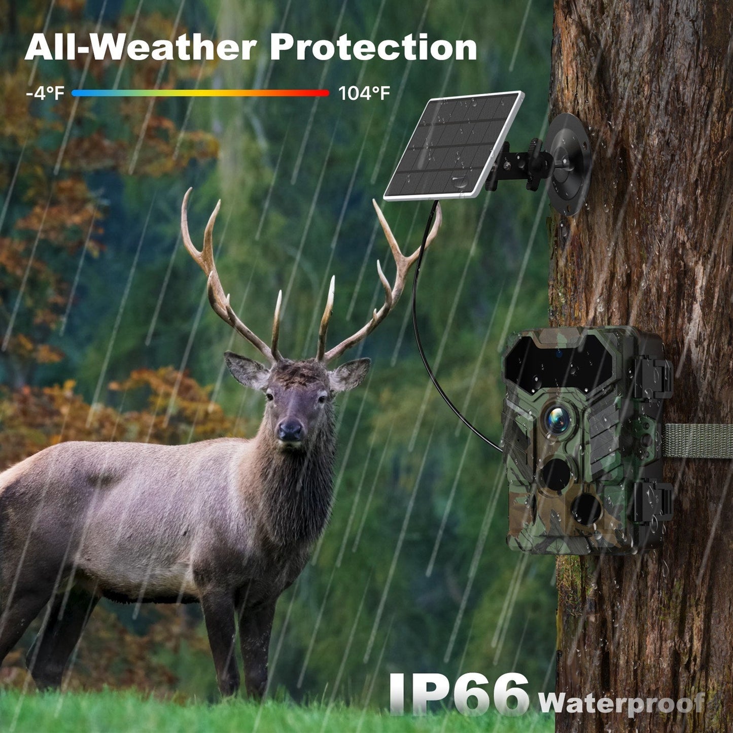 32MP Wireless Solar Trailkamera - Außenwildtier- & Jagdkamera, Infrarot-Nachtsicht, WiFi, IP66 wasserdicht