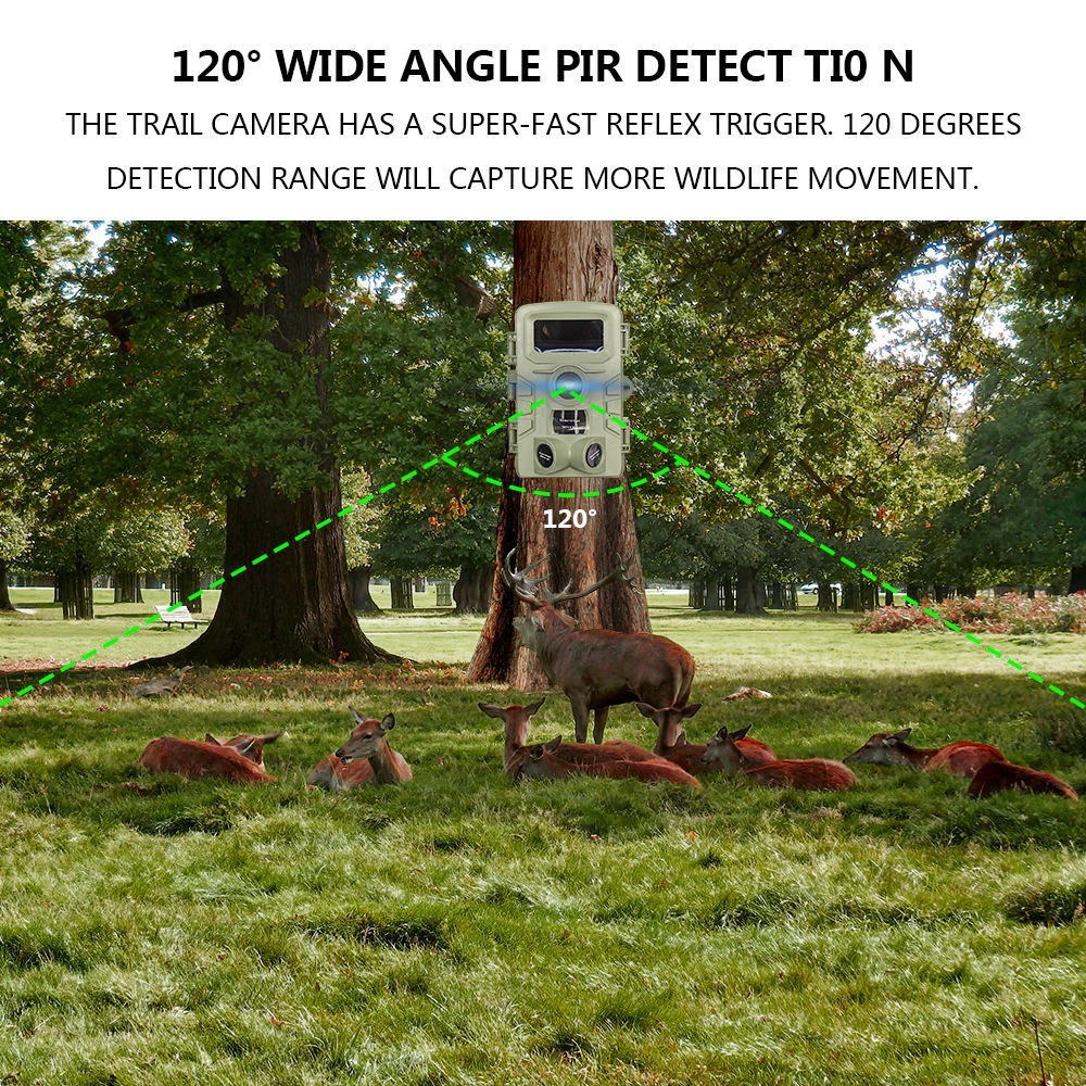 4K 48MP Jagdkamera mit 2.0 LCD, 46 LED Infrarot Nachtsicht, 0.3-0.6s Auslöser, 120° PIR Sensor