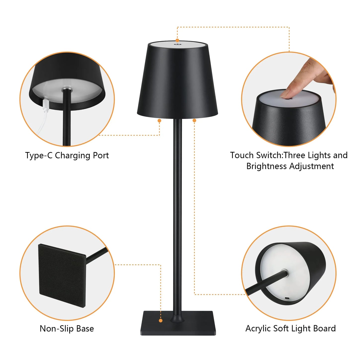 Frendorf | kabellose LED Tischleuchte- USB wiederaufladbar + 3 Stufen dimmbar