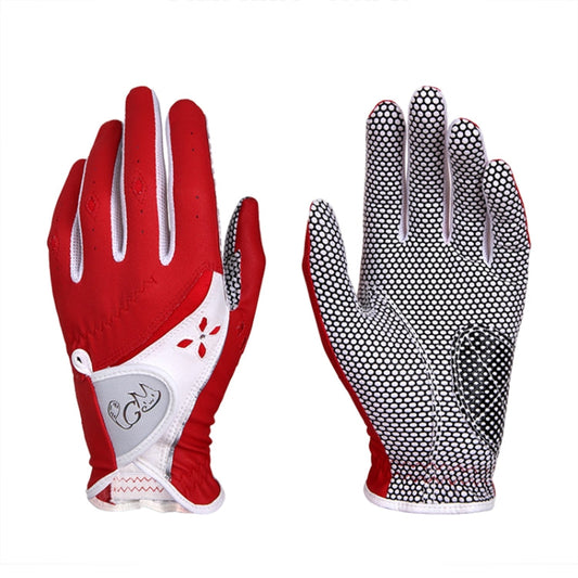 Frendorf | PGM Ein Paar Golf rutschfeste PU-Lederhandschuhe für Frauen (Farbe:Rot Größe:18)