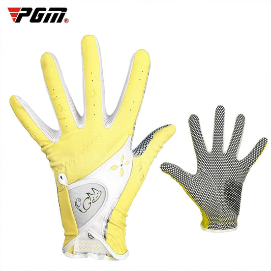 Frendorf | PGM Ein Paar Golf Rutschfeste PU Lederhandschuhe für Frauen (Farbe:Gelb Größe:20)