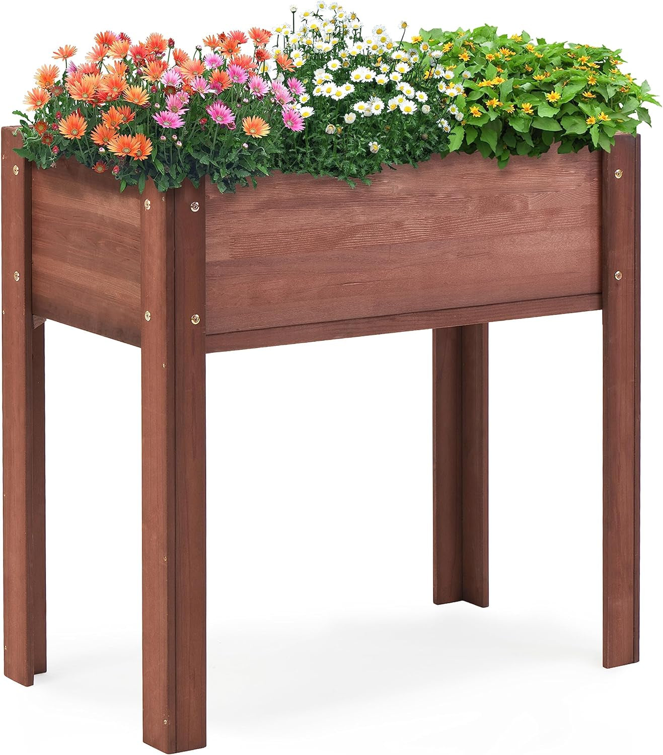 Frendorf | 31X31X16 Zoll Erhöhter Gartenbeet mit Beinen, Erhöhte Holzpflanzbox für Outdoor-Pflanzen Blumen Früchte Gemüse Kräuter Anbau