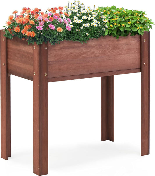 Frendorf | 31X31X16 Zoll Erhöhter Gartenbeet mit Beinen, Erhöhte Holzpflanzbox für Outdoor-Pflanzen Blumen Früchte Gemüse Kräuter Anbau